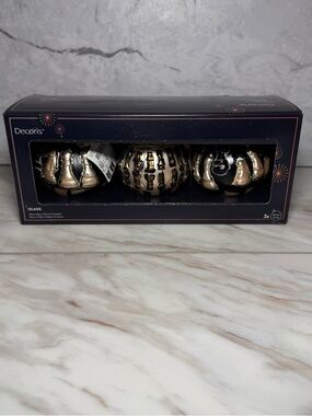 Black & Gold Glass Ornament Set Chess Piece Luxe Holiday Baubles (Set of 3)